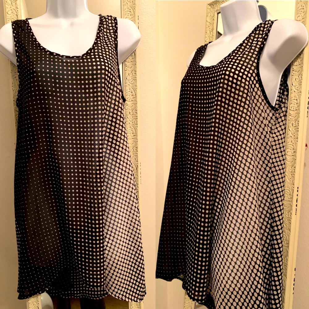 Black & White Small Dot Sleeveless Pocket Tunic